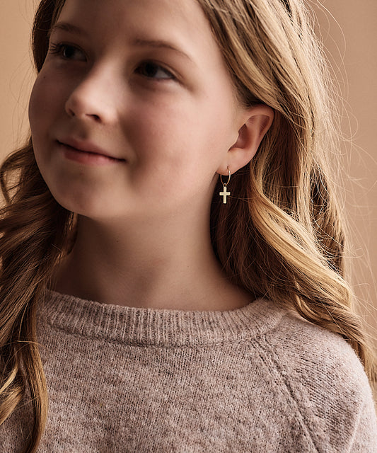 Ear Ring 14 mm, Pendant Cross -GT