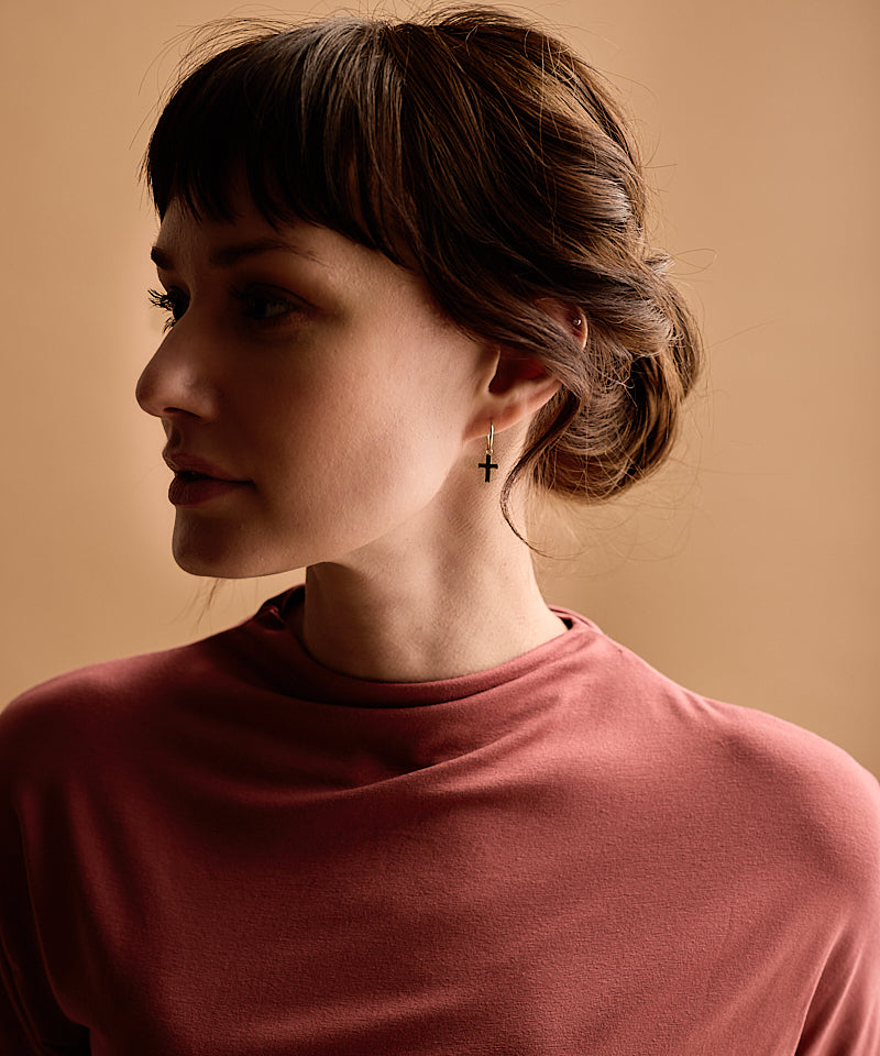 Ear Ring 14 mm, Pendant Cross -GT