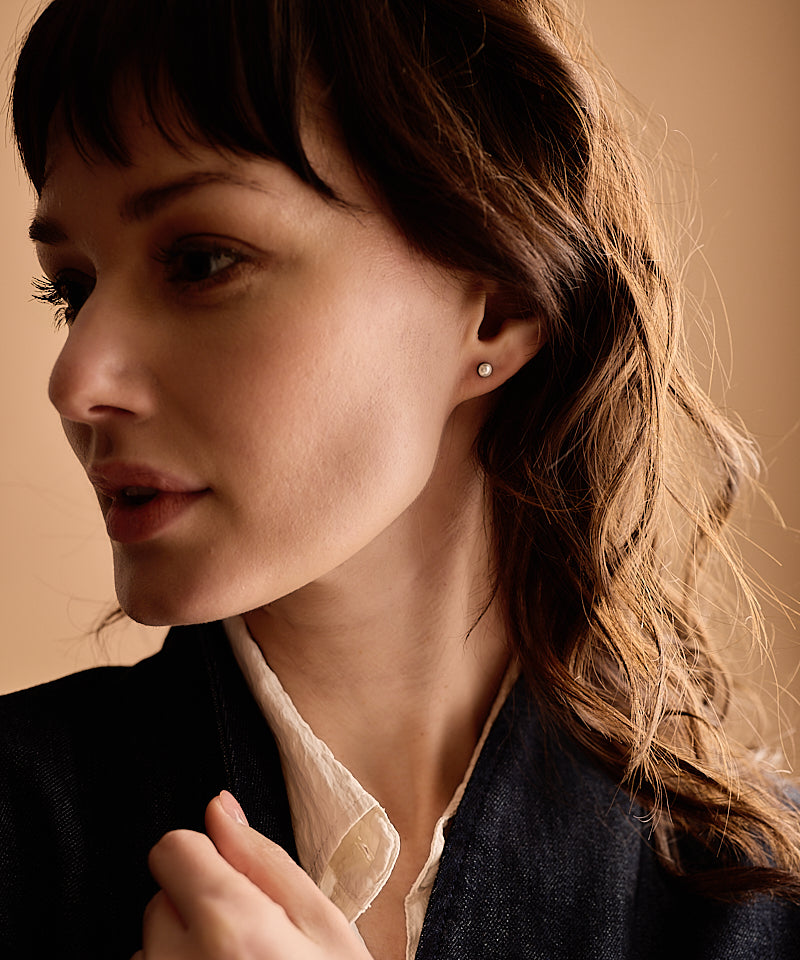 Bezel Pearl Earring -ST