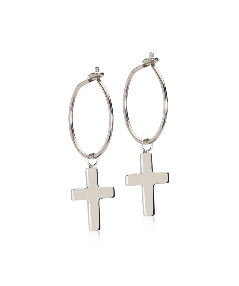 Ear Ring 14 mm, Pendant Cross -NT