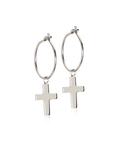 Ear Ring 14 mm, Pendant Cross -NT