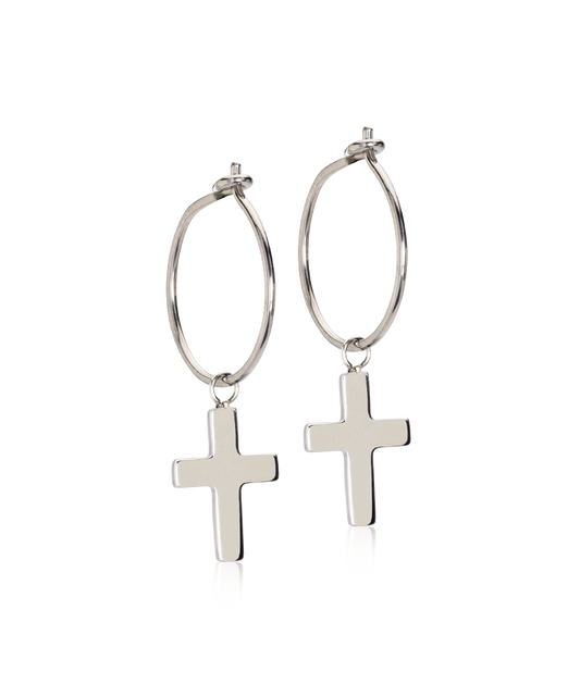 Ear Ring 14 mm, Pendant Cross -NT