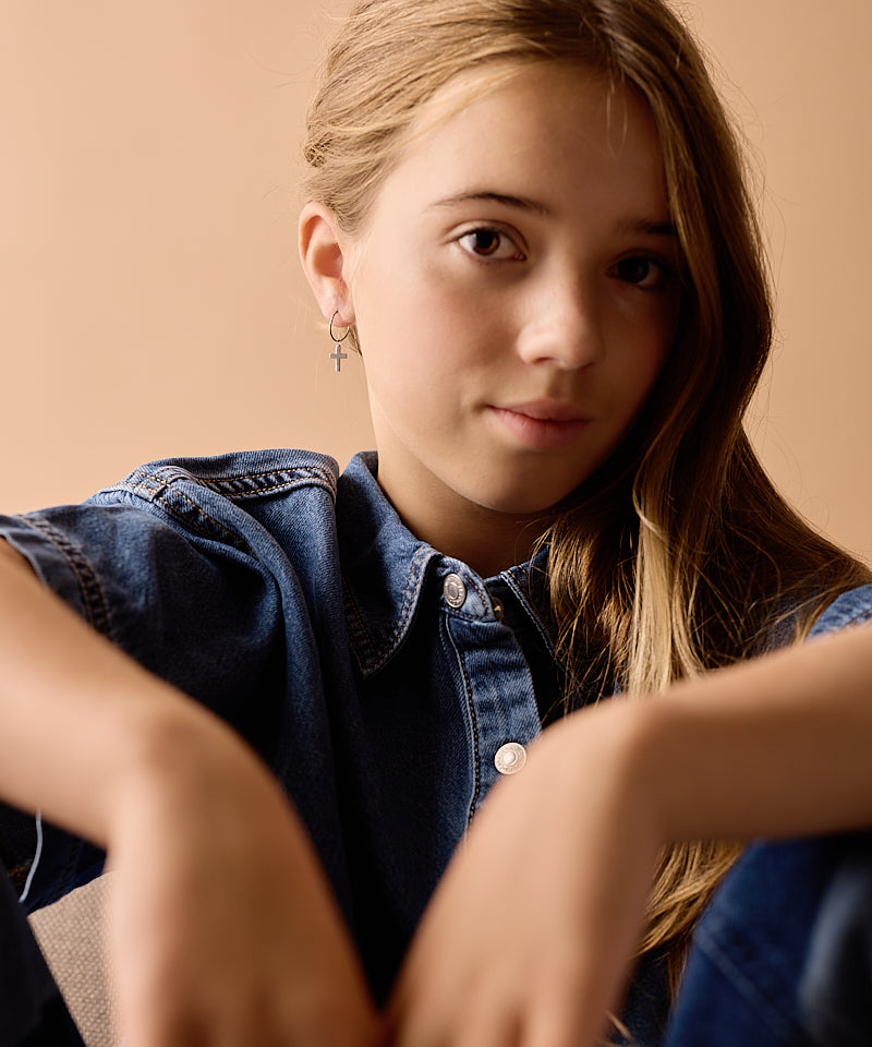 Ear Ring 14 mm, Pendant Cross -NT