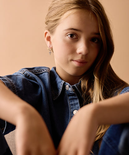 Ear Ring 14 mm, Pendant Cross -NT