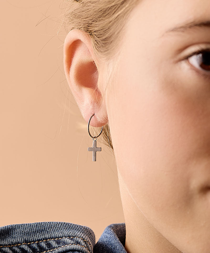 Ear Ring 14 mm, Pendant Cross -NT