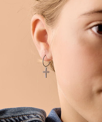 Ear Ring 14 mm, Pendant Cross -NT