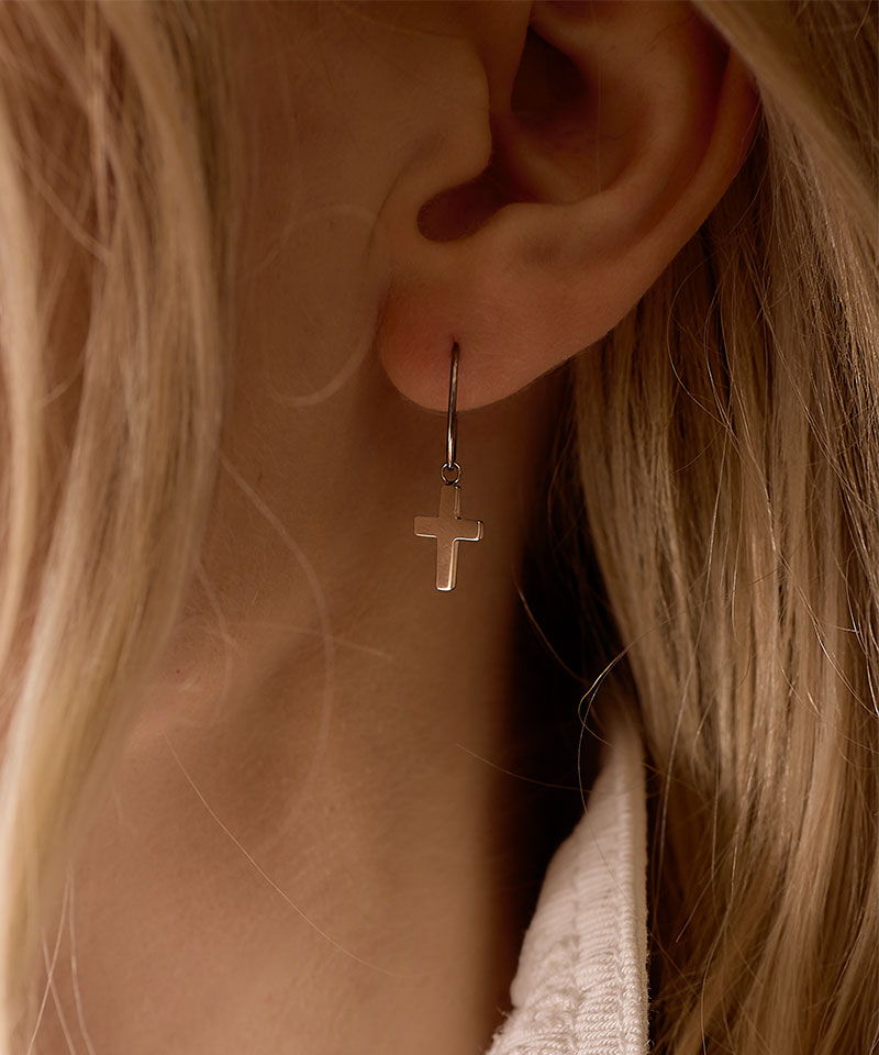 Ear Ring 14 mm, Pendant Cross -NT