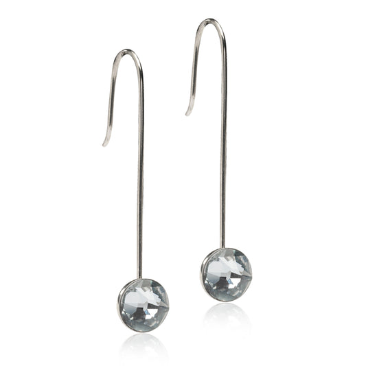 Bezel Hypoallergenic Drop Earrings | Silver Titanium | Grey