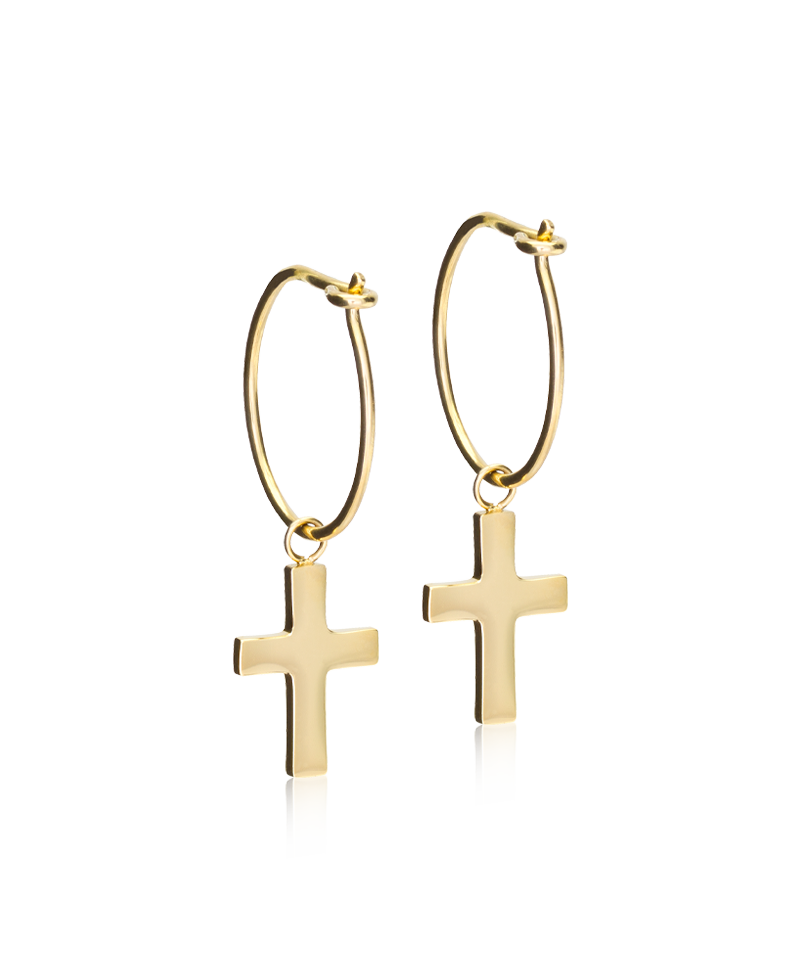 Ear Ring 14 mm, Pendant Cross -GT
