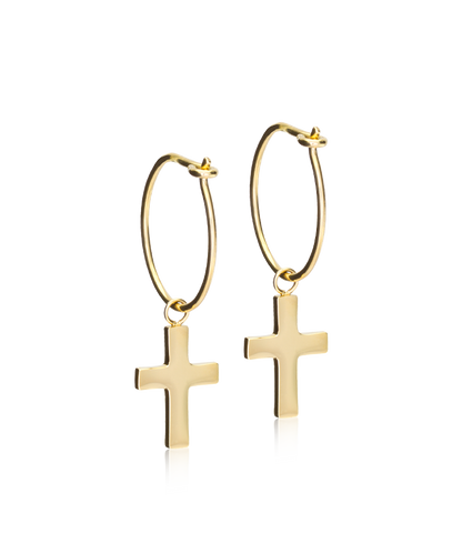 Ear Ring 14 mm, Pendant Cross -GT