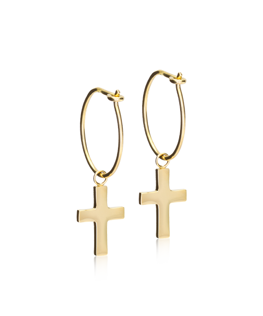 Ear Ring 14 mm, Pendant Cross -GT
