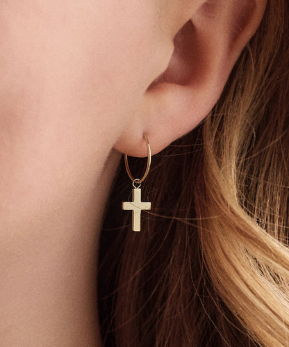 Ear Ring 14 mm, Pendant Cross -GT