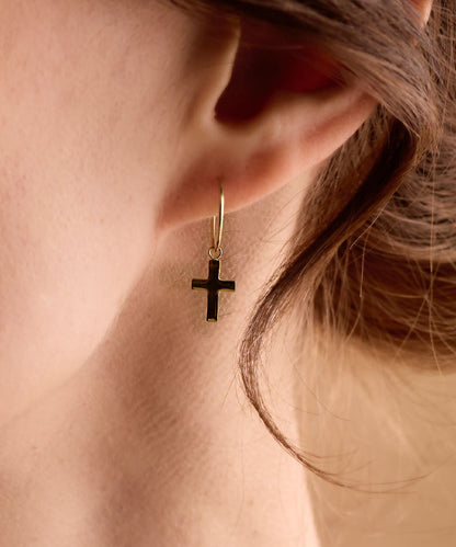 Ear Ring 14 mm, Pendant Cross -GT
